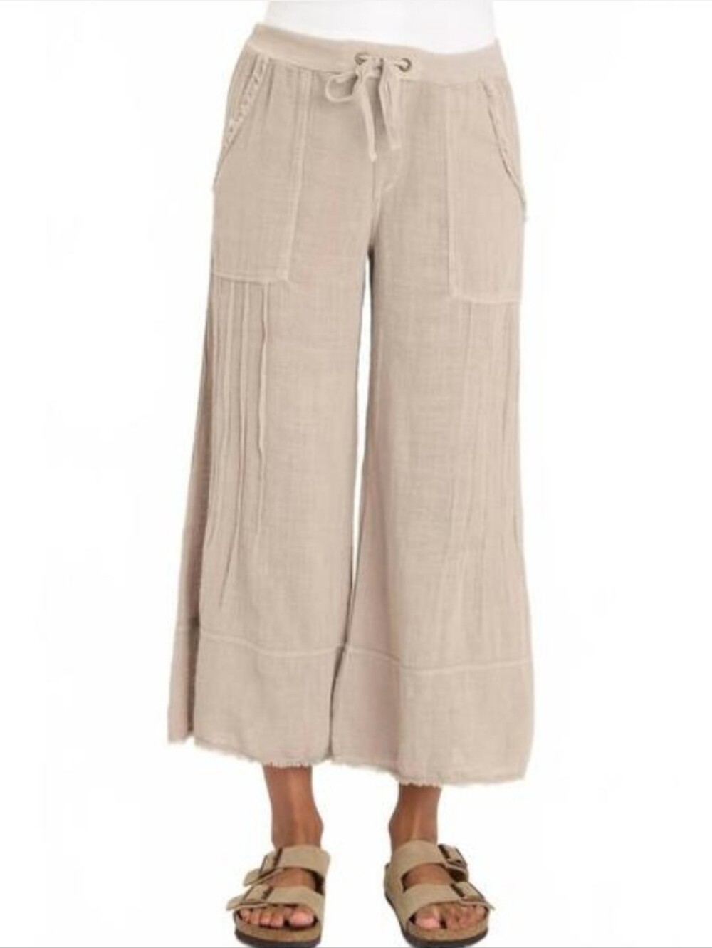 NWOT Wearables Xcvi Ace Gauze Wide Leg Crop Pants Women's Small Tan Beige  Y2k